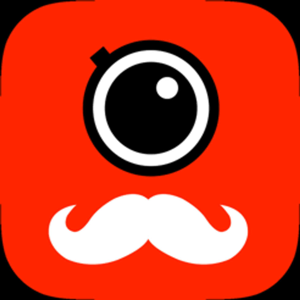 A one-eyed emoji in red with a mustache