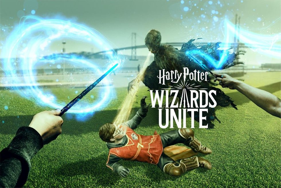 A photo from the augmented reality game, Harry Potter: Wizards Unite, which turns players into wizards and witches chasing down errant magic items