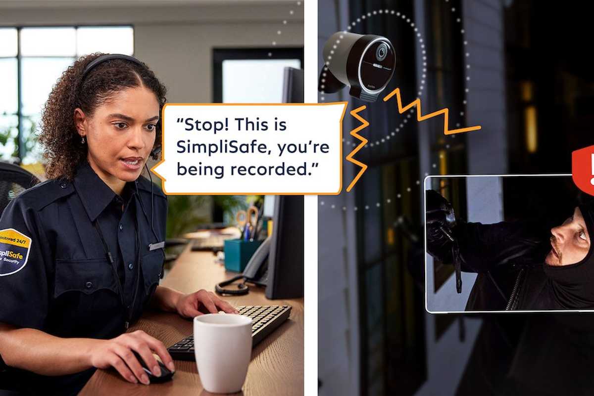 a photo of a live security person and a burgler