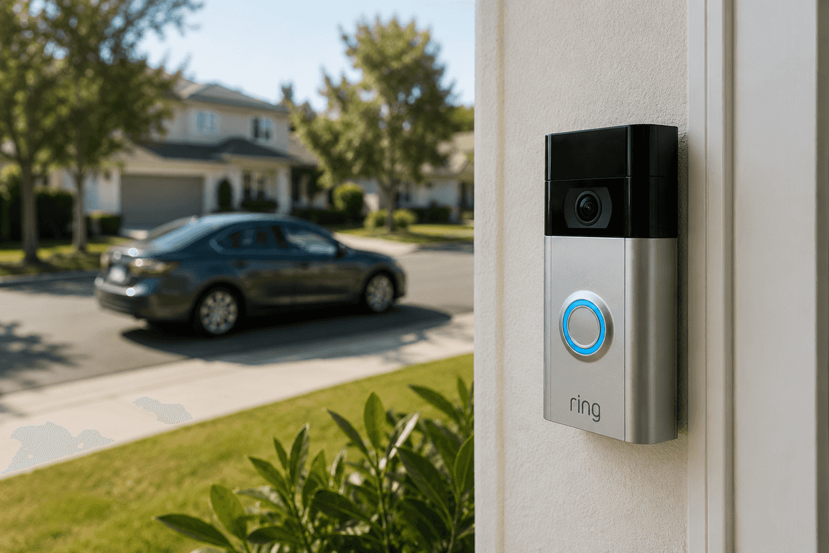 a photo of a ring doorbell and a car in the background