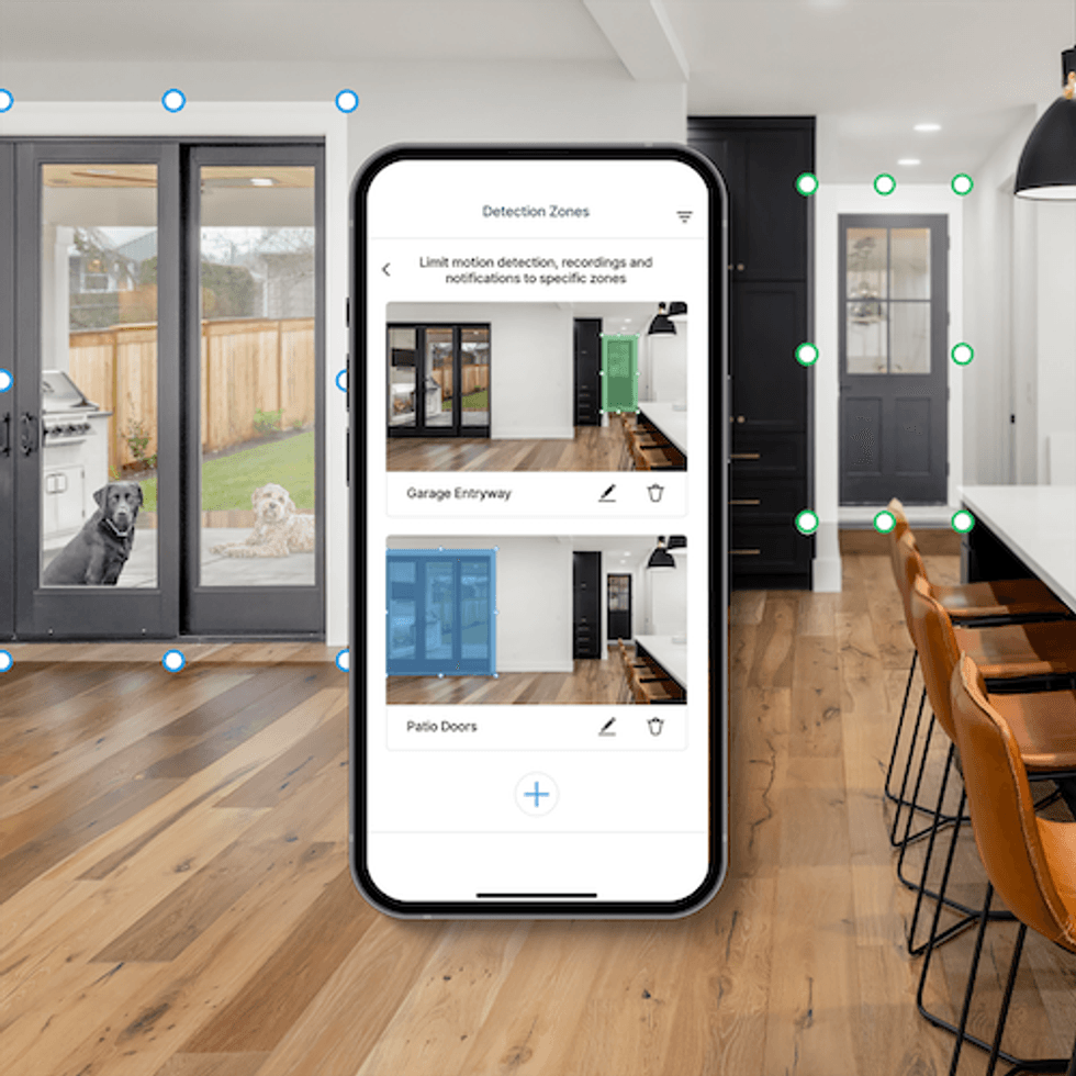 a photo of a smartphone showing detection zones you can set up for your myQ Smart Indoor Camera