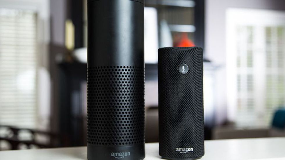 a photo of Amazon Echo 1st Gen and Amazon Tap portable speaker