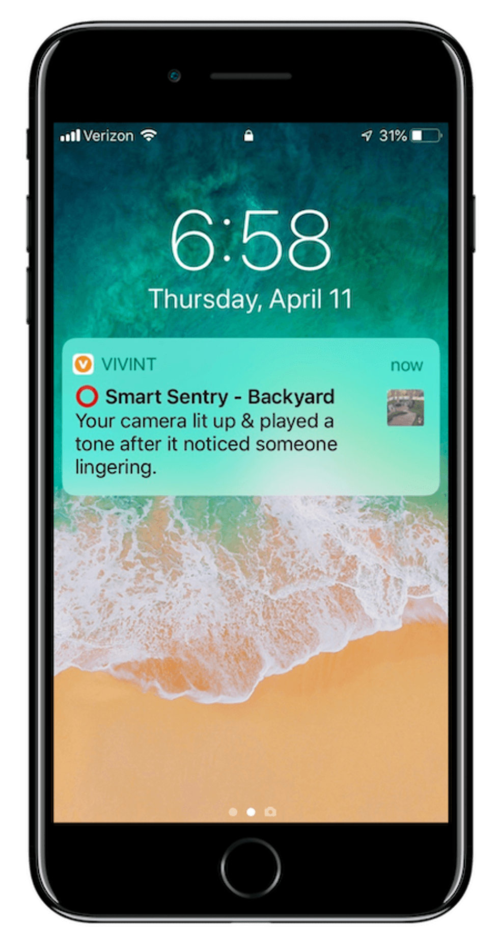 A photo of an alert sent to a smartphone, through the Smart Sentry app if the Vivint Outdoor Camera Pro sends off a warning