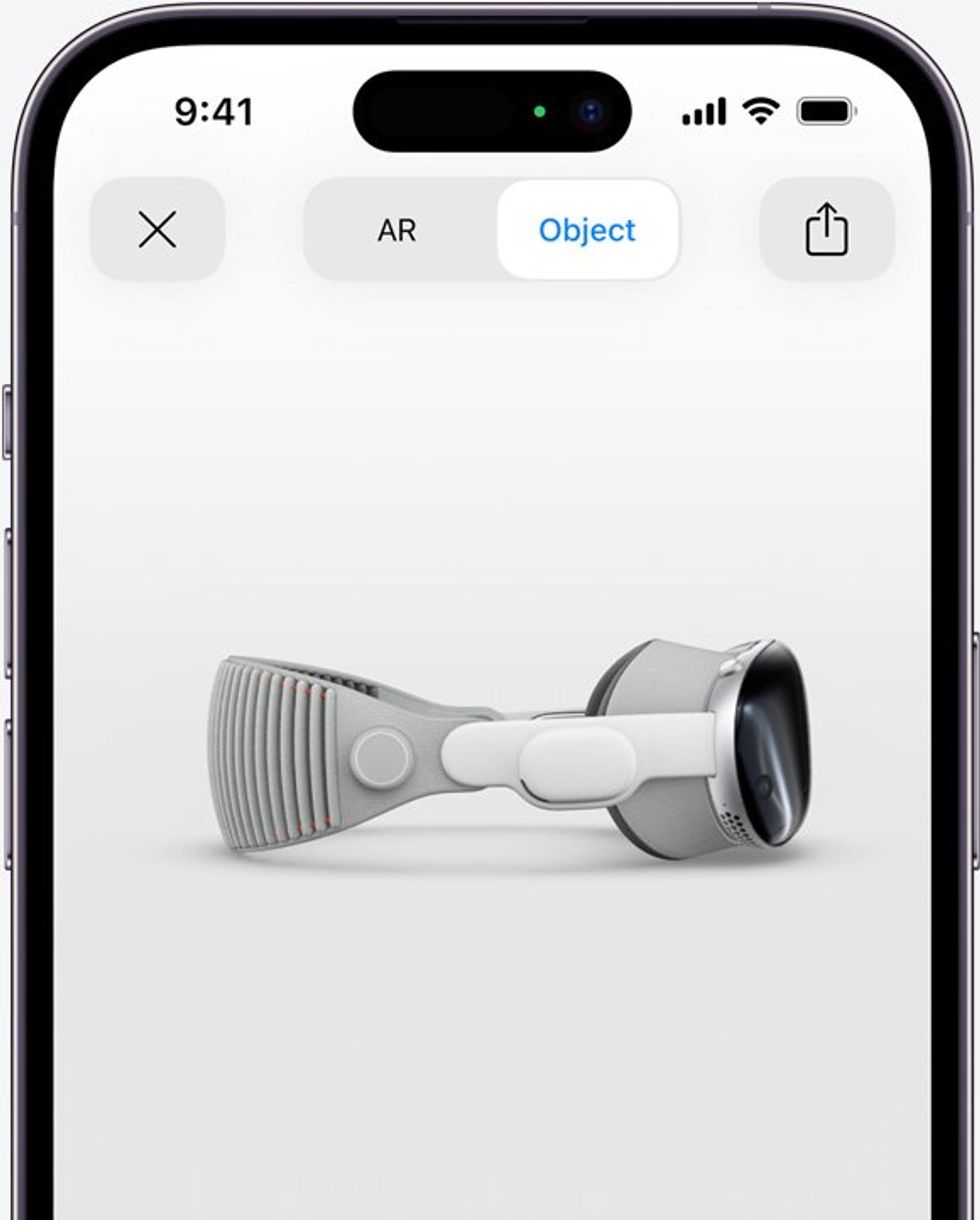 a photo of Apple Pro Vision Headset on the screen of a iPhone