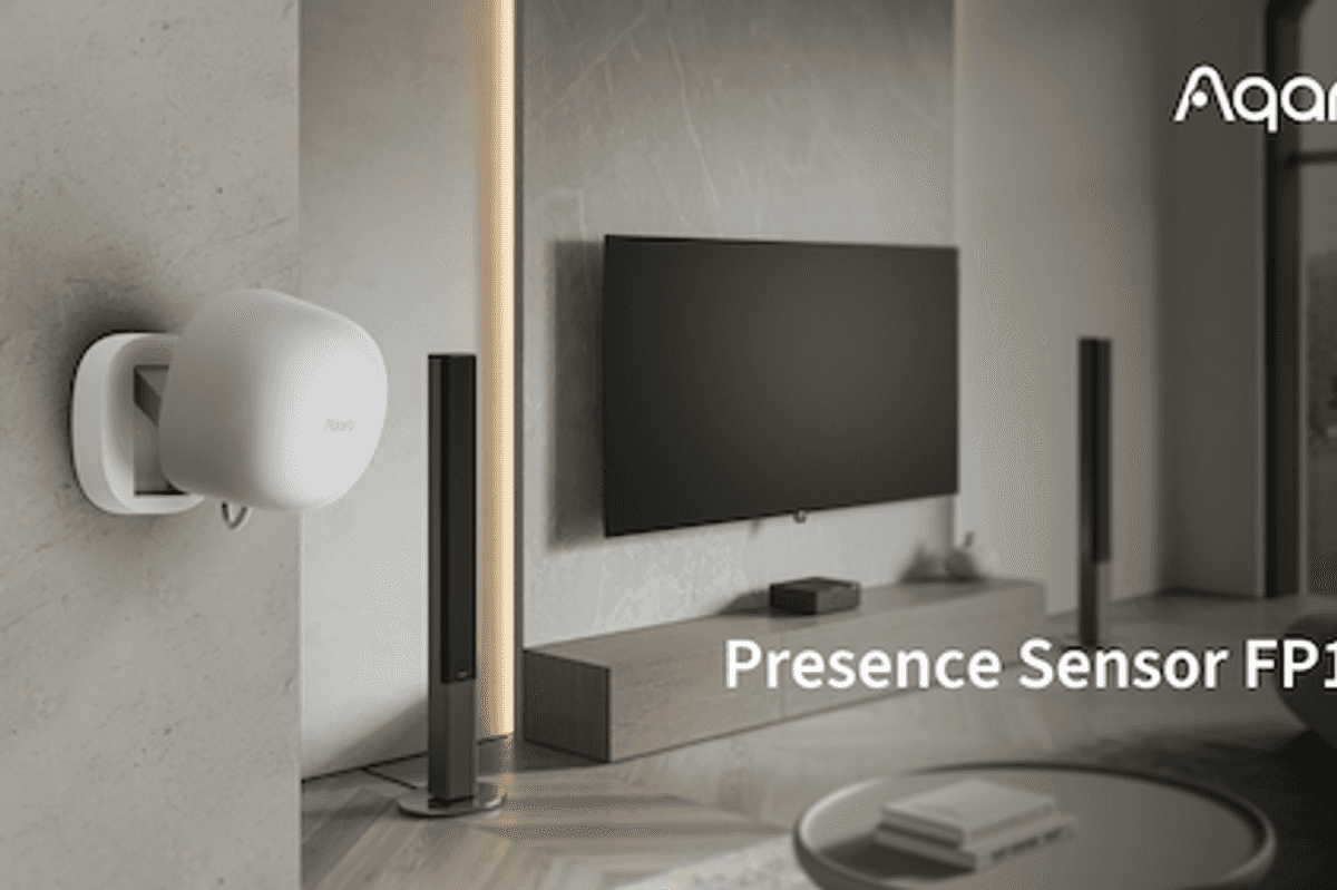 a photo of Aqara Presence Sensor FP1E on a wall in a home.