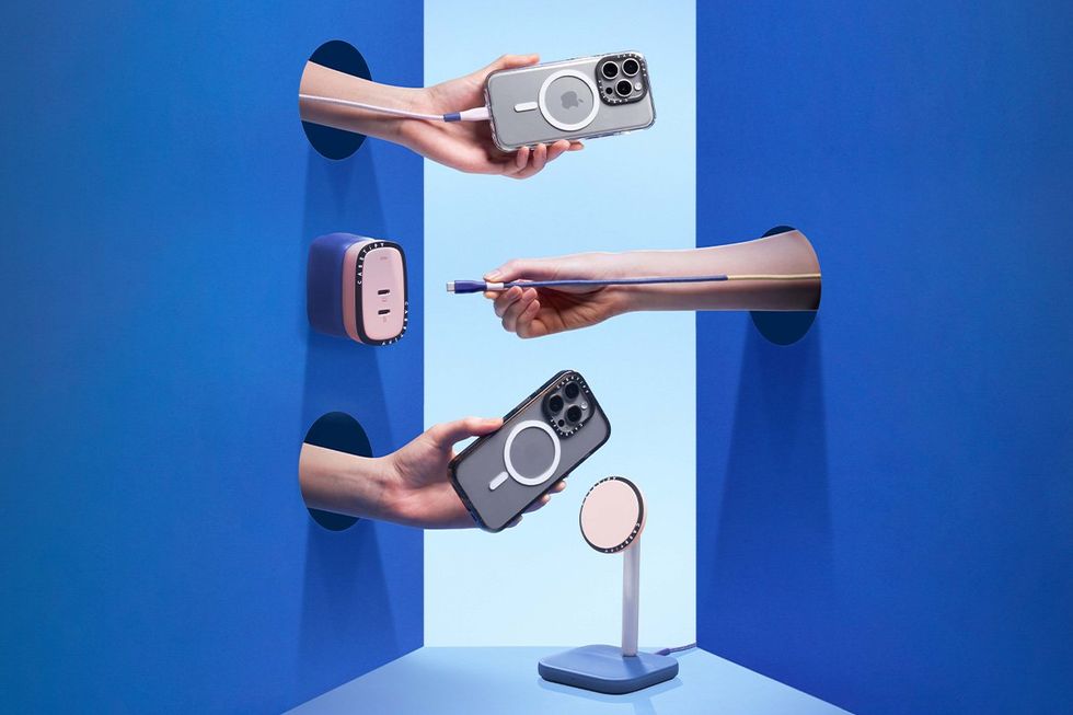 a. photo of CASETiFY's 2-in-1 charging stand, Magnetic Wireless Charger and CASETiFY's 240W Charging Cable.