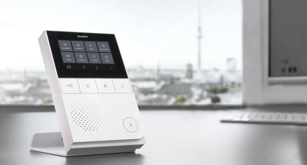 a photo of DoorBird in an office on a desk