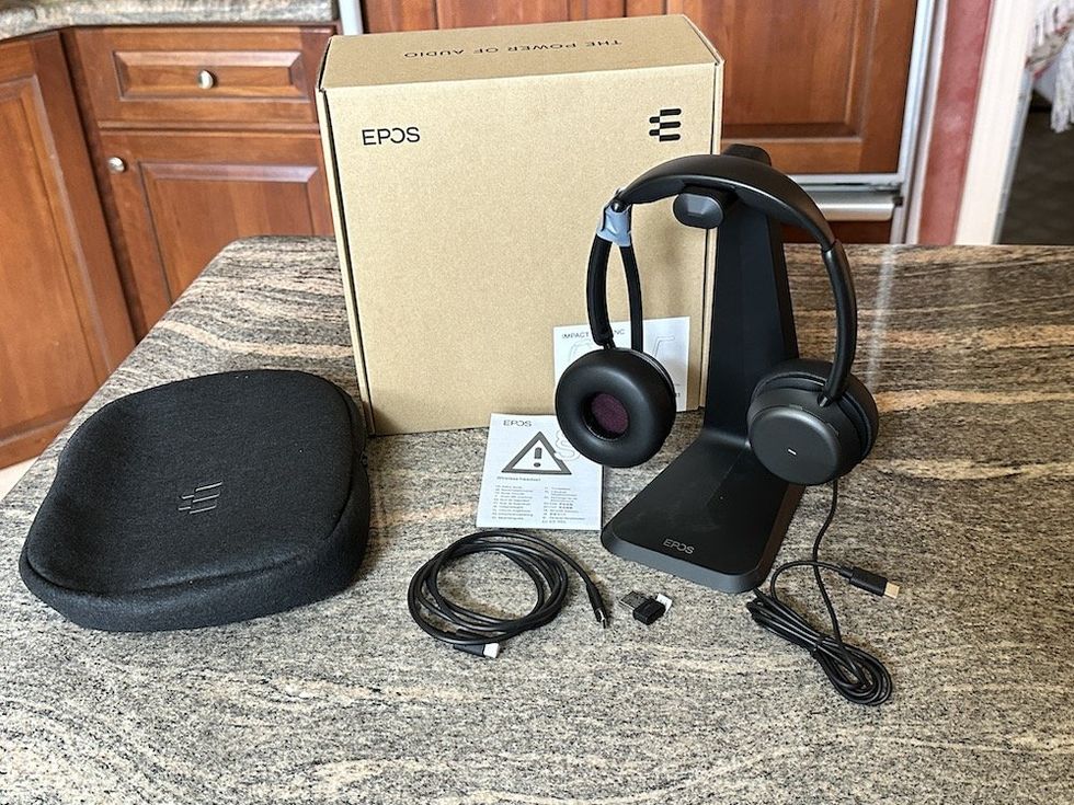 a photo of EPOS IMPACT 1000 ANC Double-sided ANC Wireless Headset unboxed