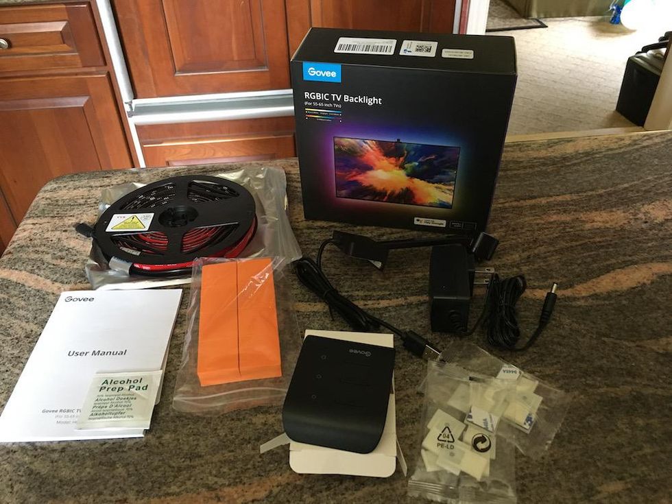 a photo of Govee TV Backlights unboxed on a countertop