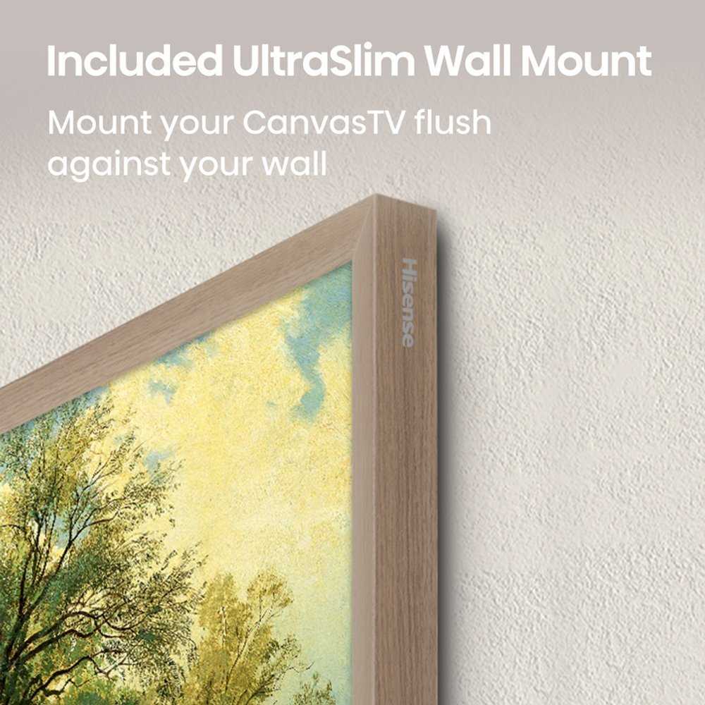 a photo of Hisense CanvasTV on the wall showing its edge frame