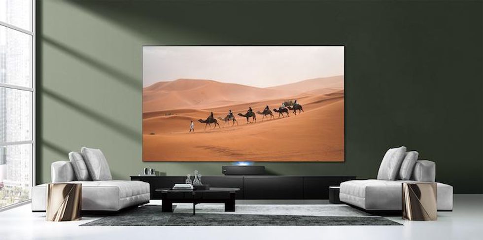 a photo of Hisense Laser TV in a den