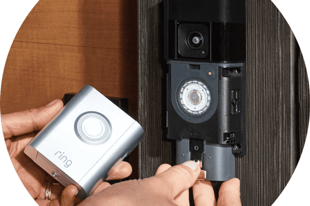 a photo of installng the battery into a Ring Battery Video Doorbell Pro