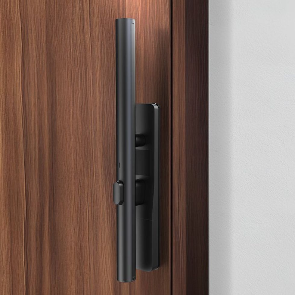 a photo of Lockly Styla Designer Handlebar Deadbolt installed on a door