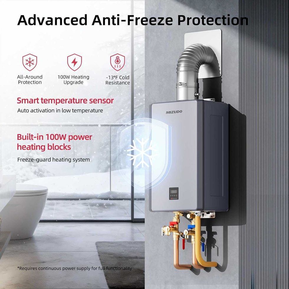 a photo of Mizudo tankless water heater on the wall