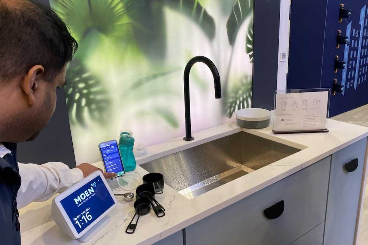 a photo of moen smart faucet at CES show