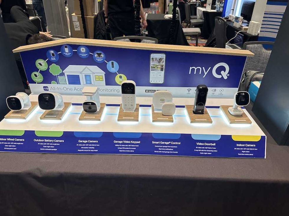 a photo of myQ smart home security ecosystem on display at CES Show 2026