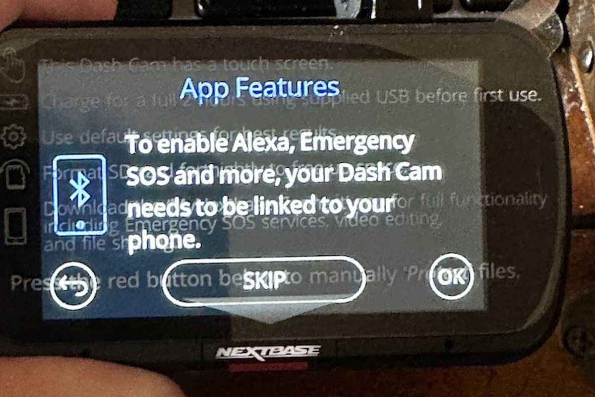 a photo of Nextbase 622GW 4K Dash Cam screen showing setup process.