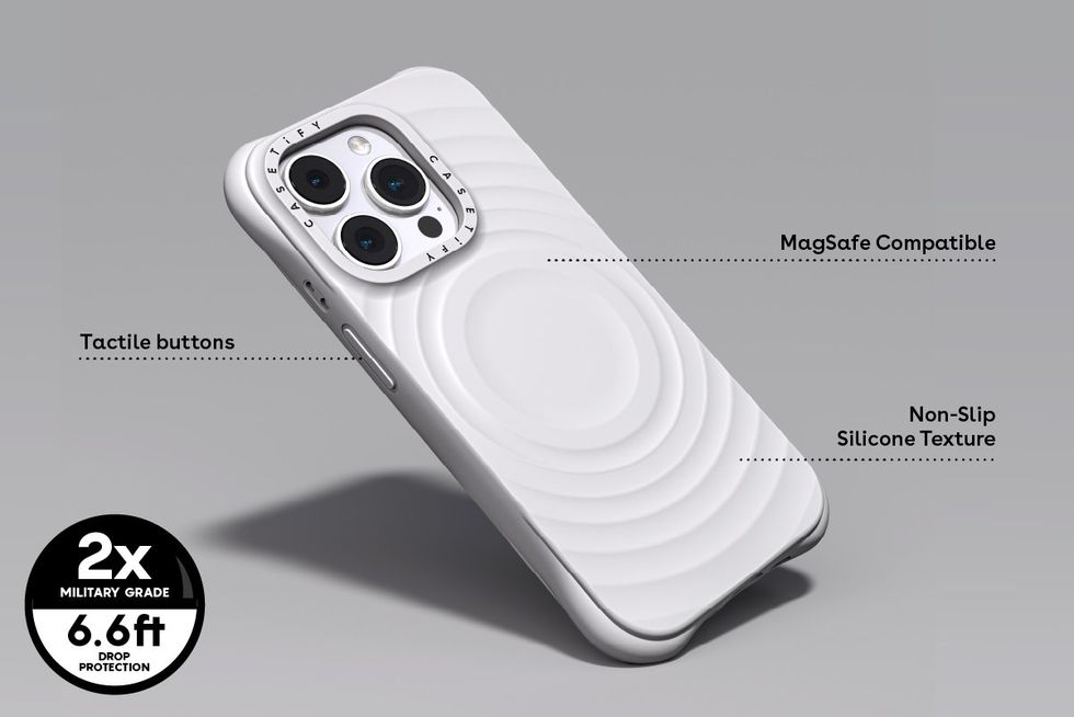 a photo of Ripple Case from CASETiFY for iPhone 13 Pro Series with the features being labeled.