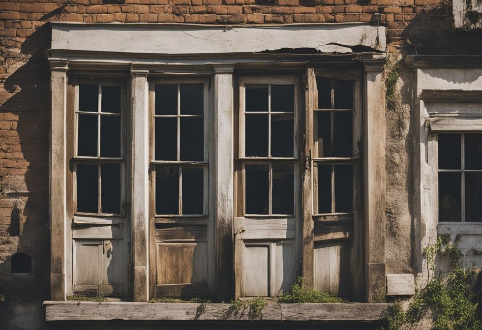 a photo of rotting windows on a home
