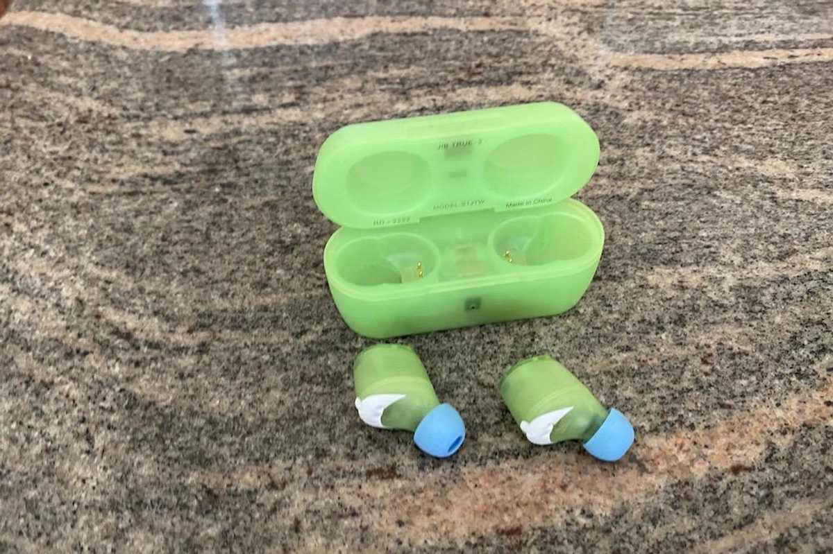 a photo of Skullcandy Transparency Series Jib True 2 Wireless Earbuds on a countertop