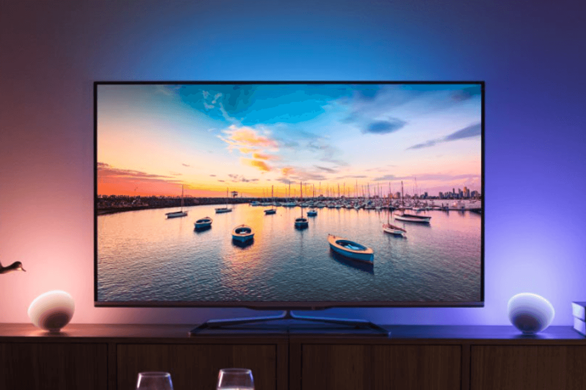 a photo of smart tv with philips hue tv backlights