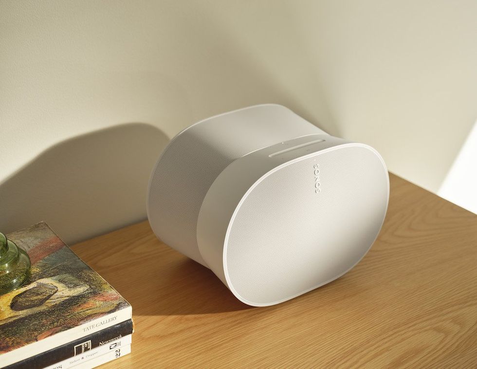 A photo of Sonos Era 300 smart speaker on a desk