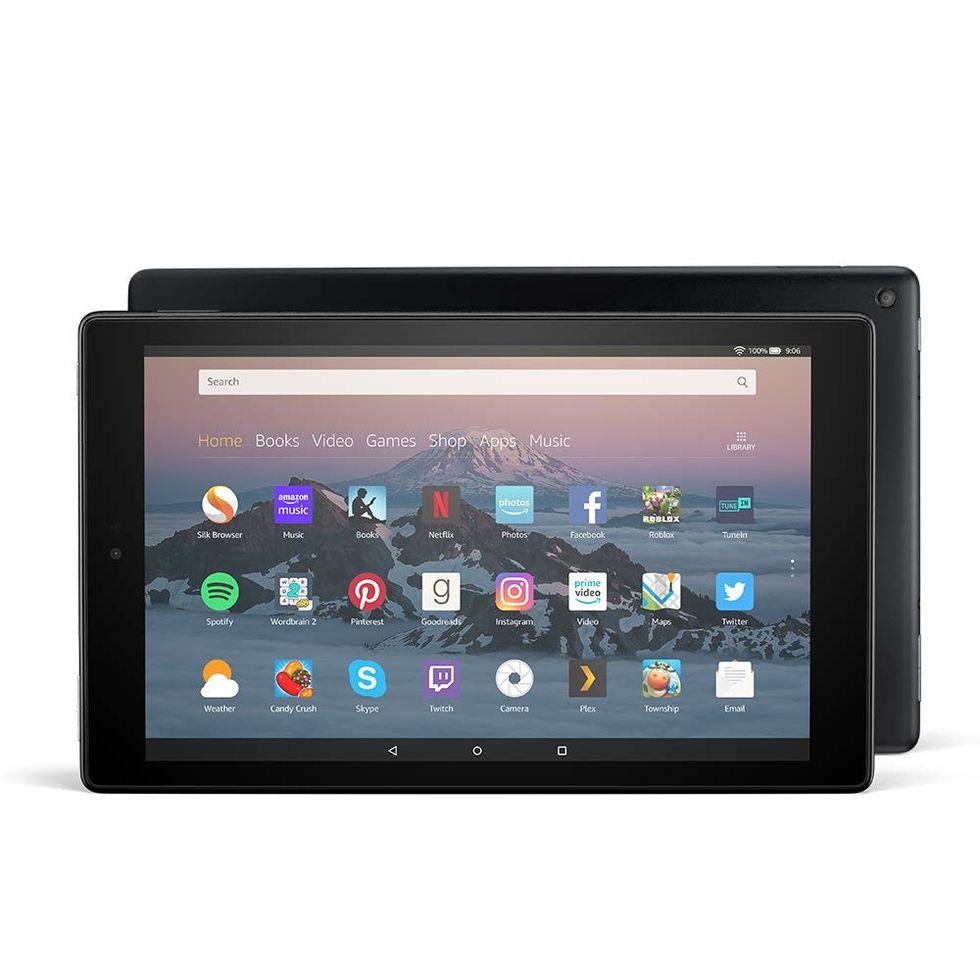 A photo of the Amazon Fire Tablet with Alexa which requires a bit more effort to turn off its microphone