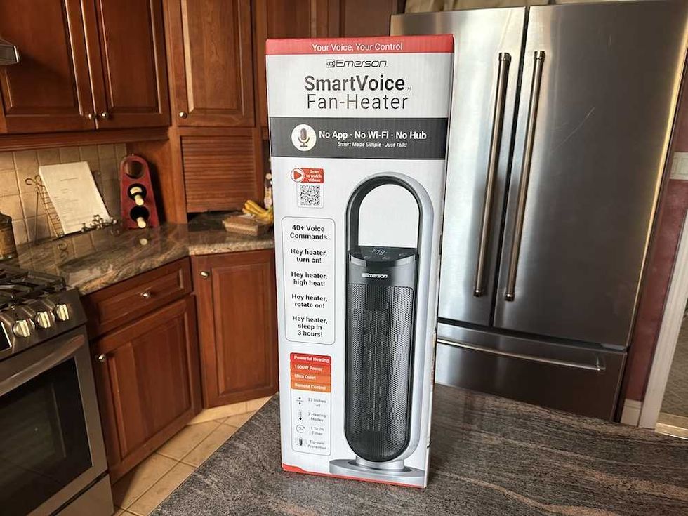 a photo of the Emerson SmartVoice Fan Heater box