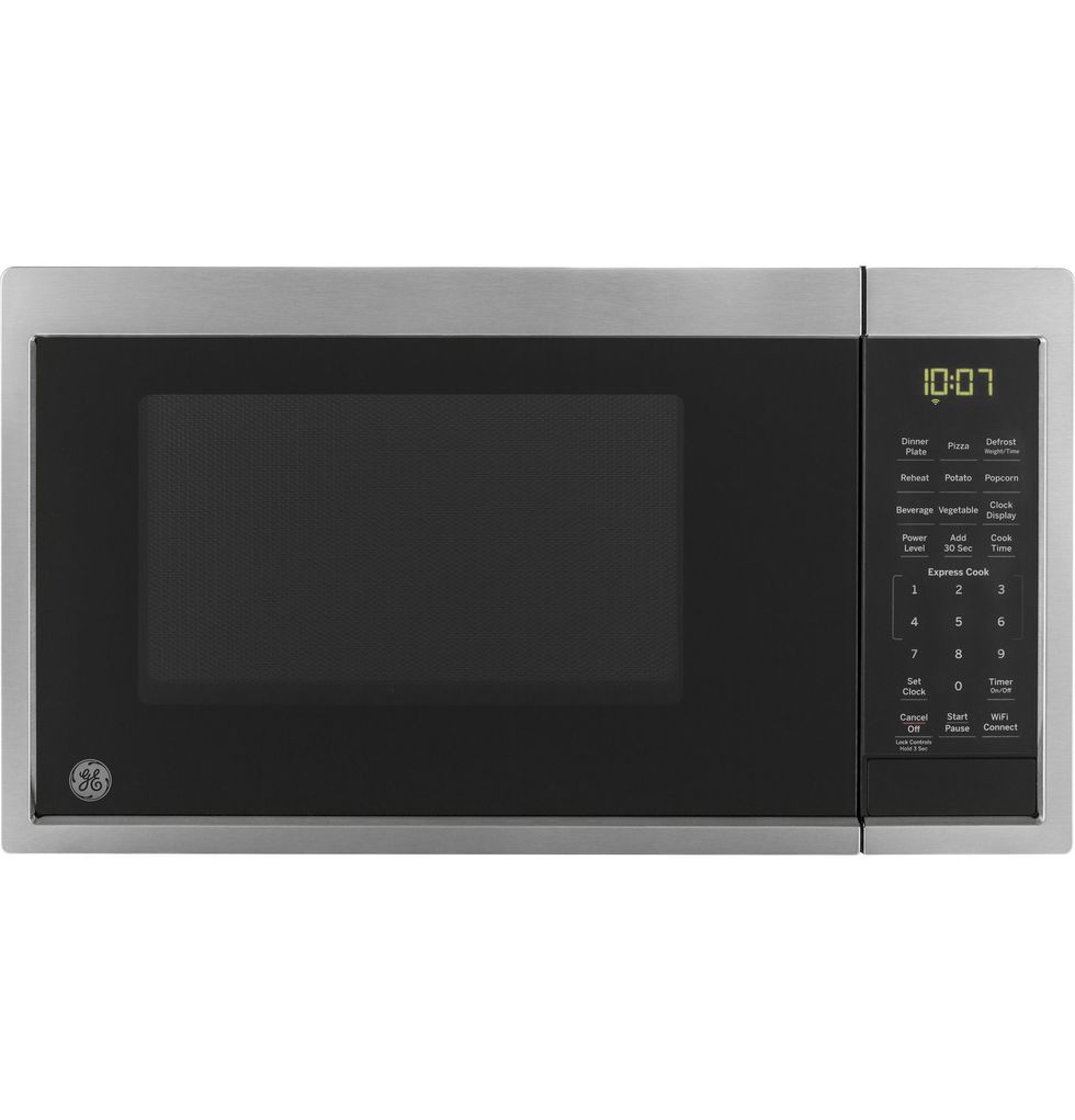 A photo of the GE Smart Countertop Microwave Oven, which will cook something correctly after you scan a barcode