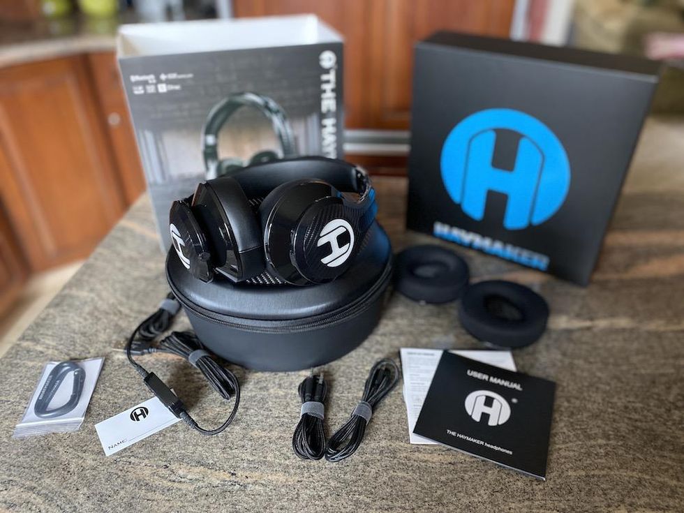 A Photo of The Haymaker Headphones unboxed on a countertop