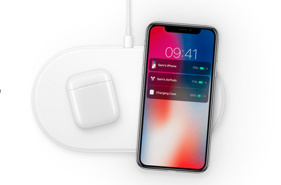 A photo of the imagined AirPower device, a wireless charging mat able to power multiple devices at once, and show the battery life on the screen of the largest product