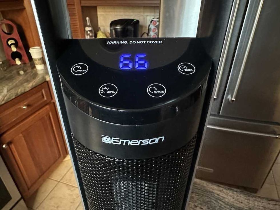 a photo of the LED display on the Emerson SmartVoice Fan Heater
