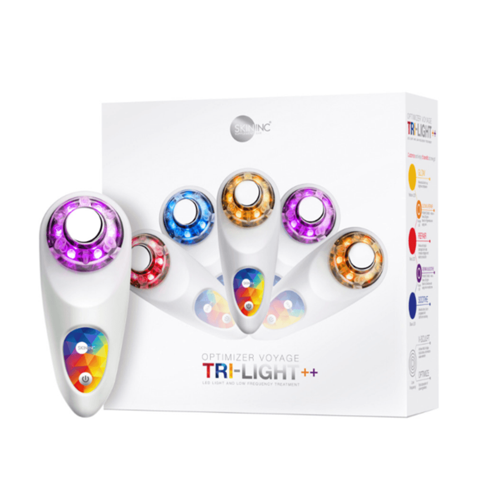 A photo of the Optimizer Voyage Tri-Light from Skin Inc, which. is designed to help repair damaged cells in your skin\u200b