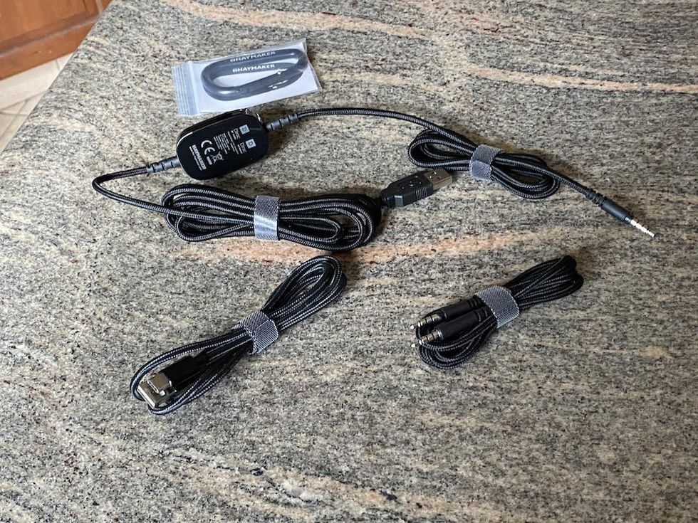 A photo of the power cords that come with The Haymaker headphones.