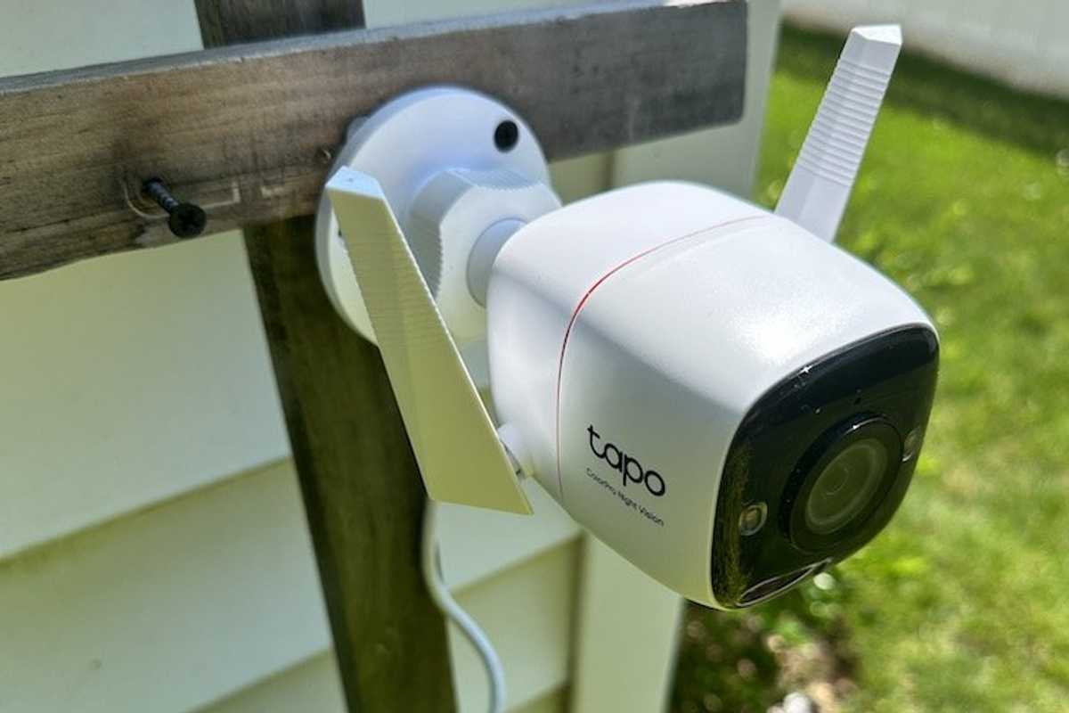 a photo of TP-Link Tapo C325WB 2K QHD Outdoor Security Wi-Fi Camera installed outside