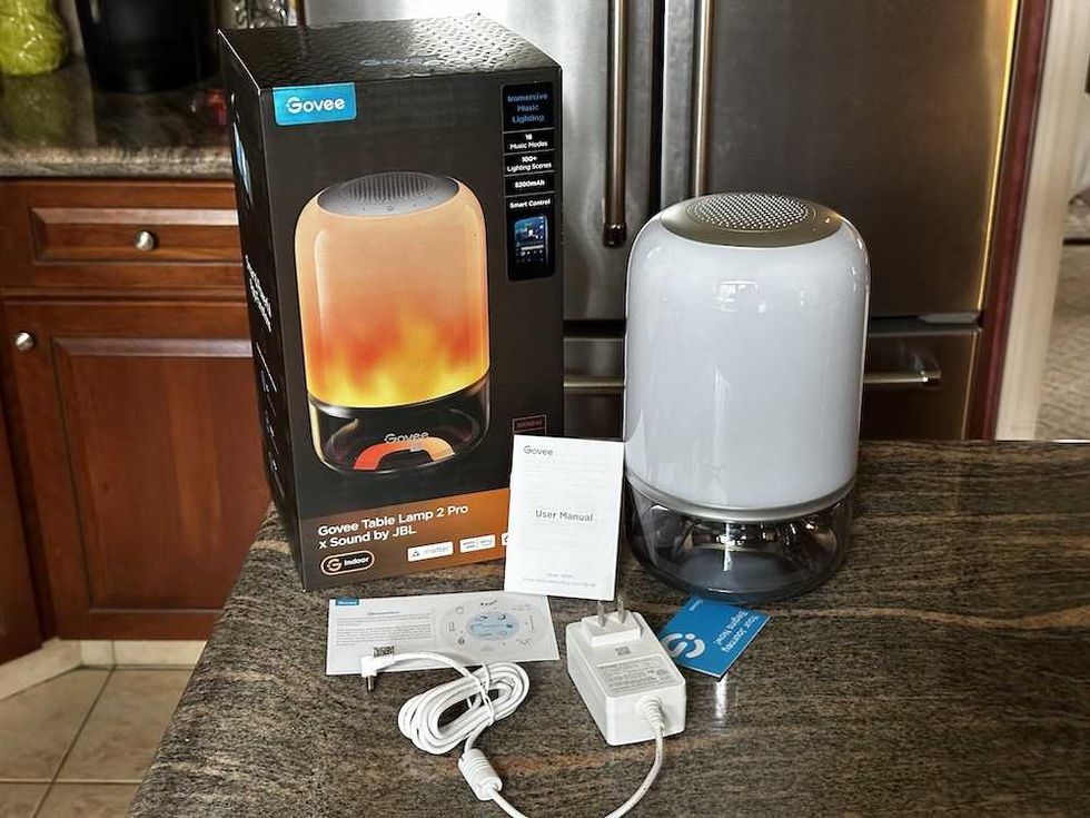 a photo of \u200bGovee Table Lamp 2 Pro x Sound by JBL unboxed.