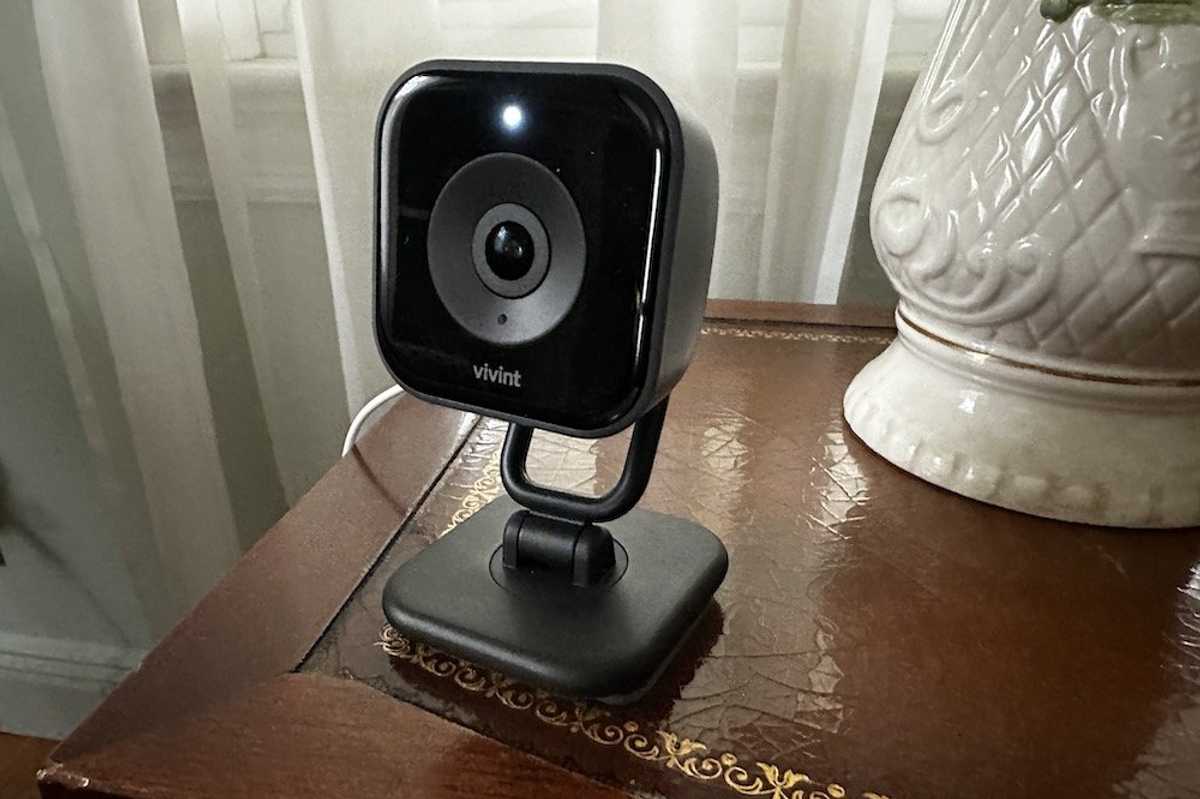 a photo of Vivint Indoor Camera Pro on an end table