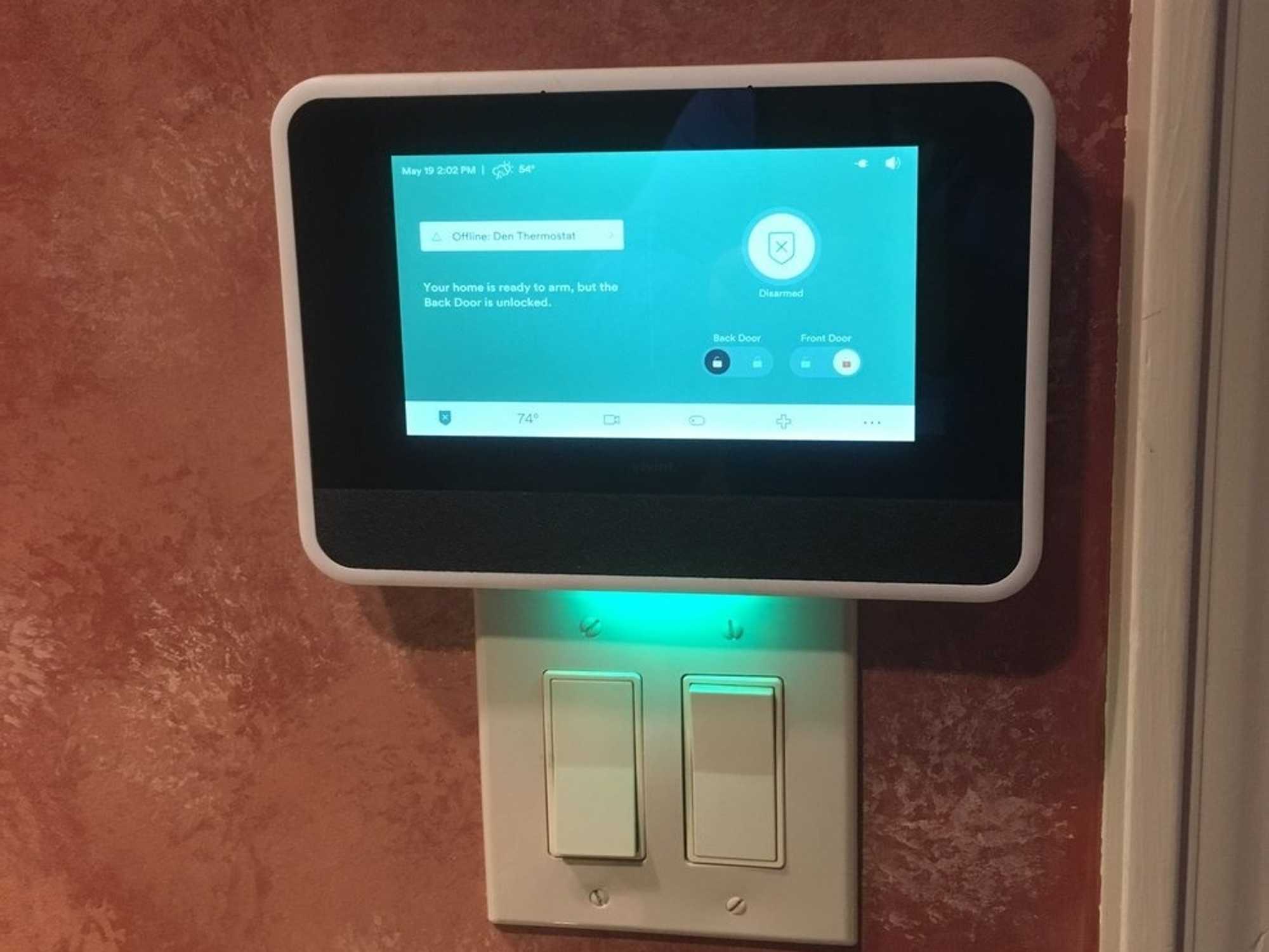a photo of Vivint Smart Home Hub installed.