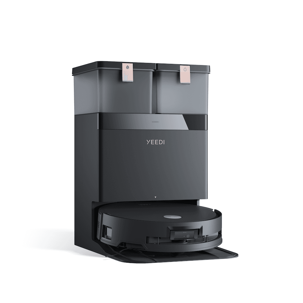 a photo of YEEDI S14 PLUS robot vacuum in the Omni station