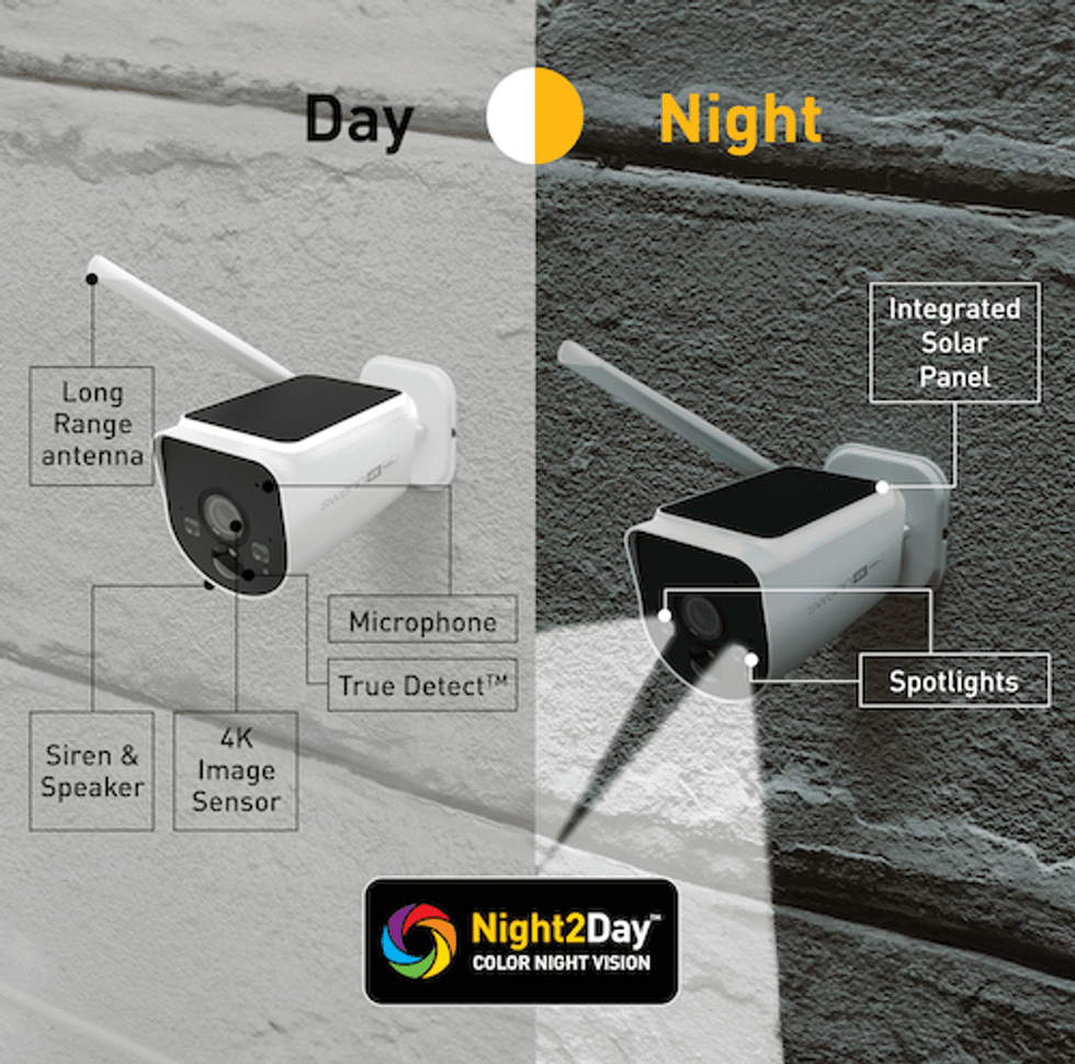 a photo with features listed for Swann MaxRanger4K Security Camera