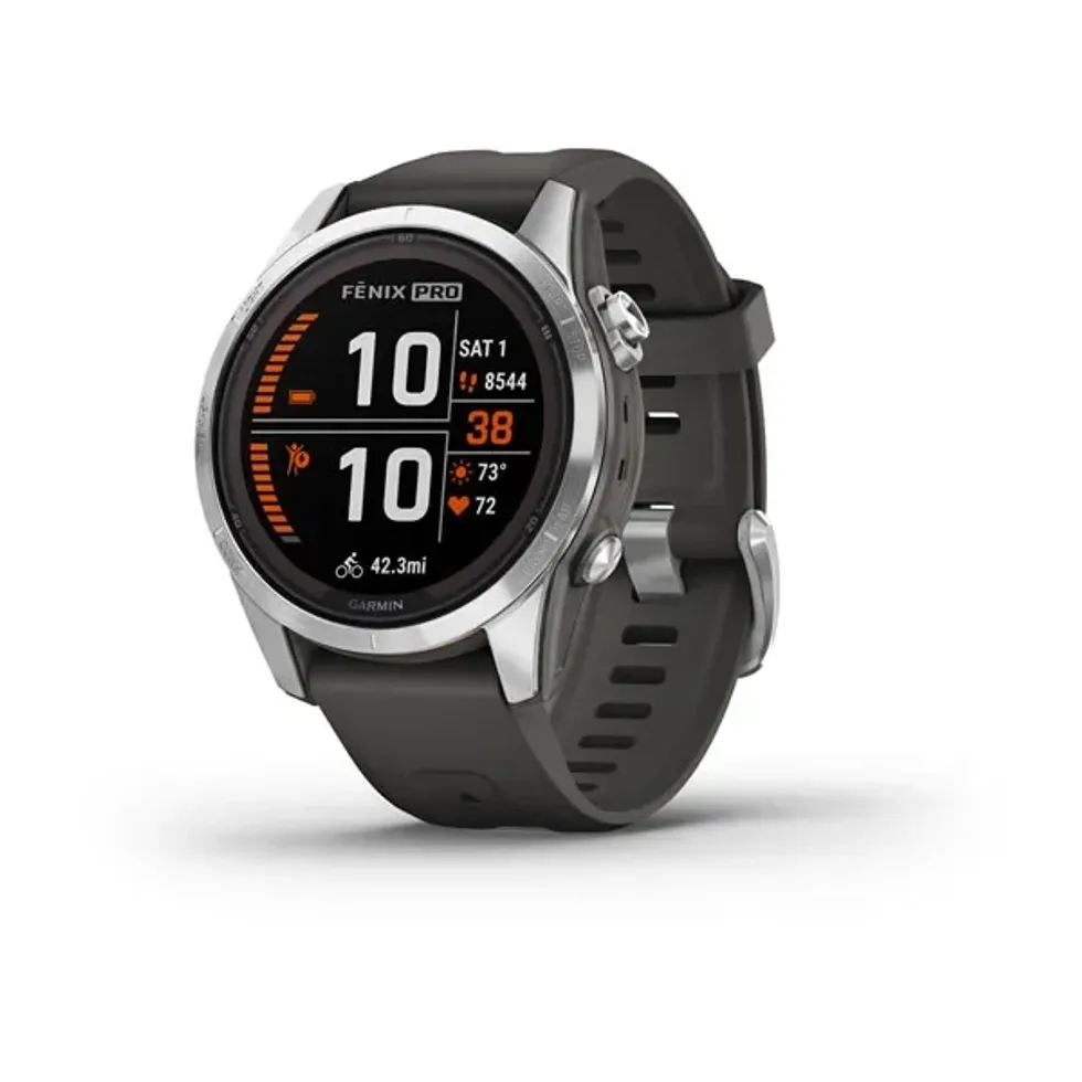 a product shot of Garmin Fenix 7S Pro \u2013 Solar Edition