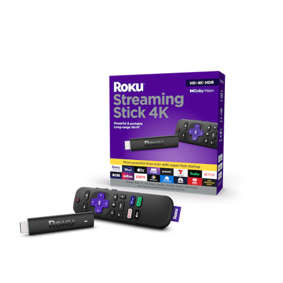 a product shot of Roku Streaming Stick 4K box and devices.