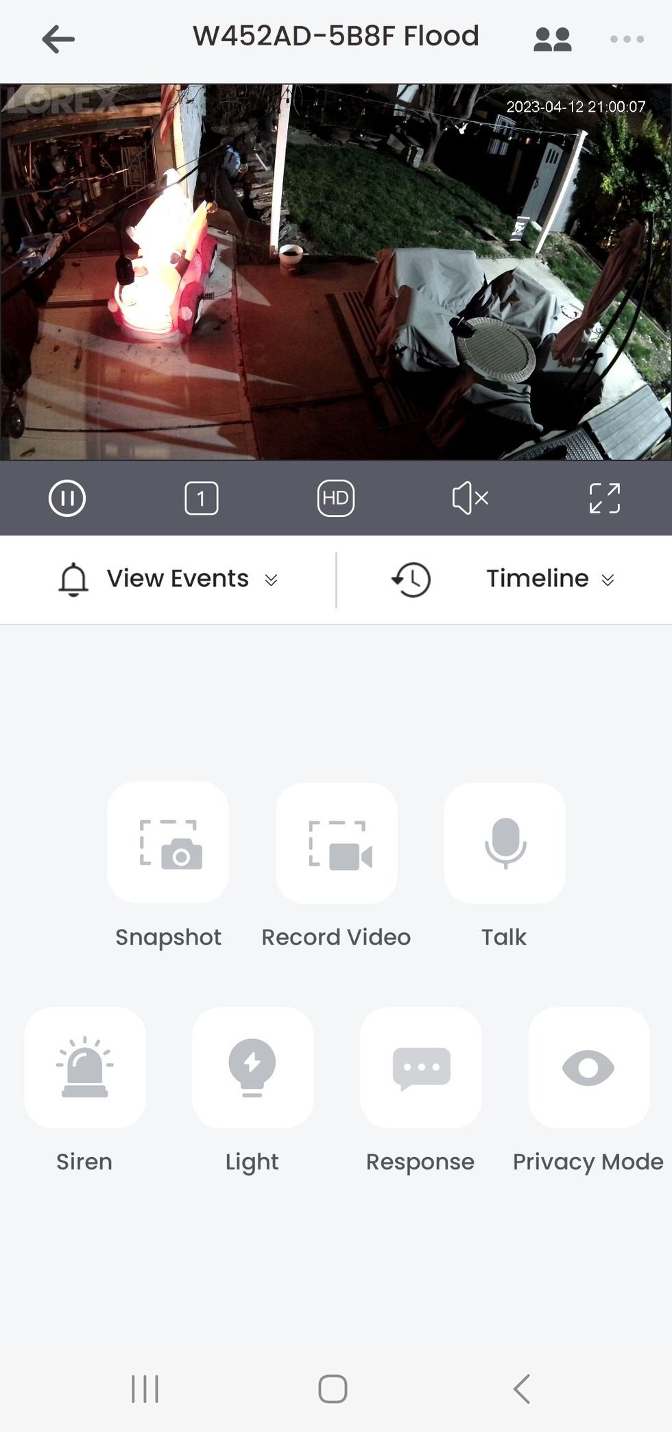 a sceenshot of video feed in Lorex Home app