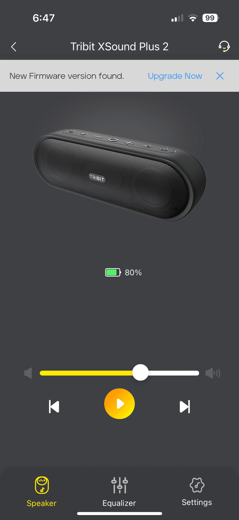 a screen shot of the home page Tribit XSound Plus 2 Portable Wireless Speaker in Tribit app