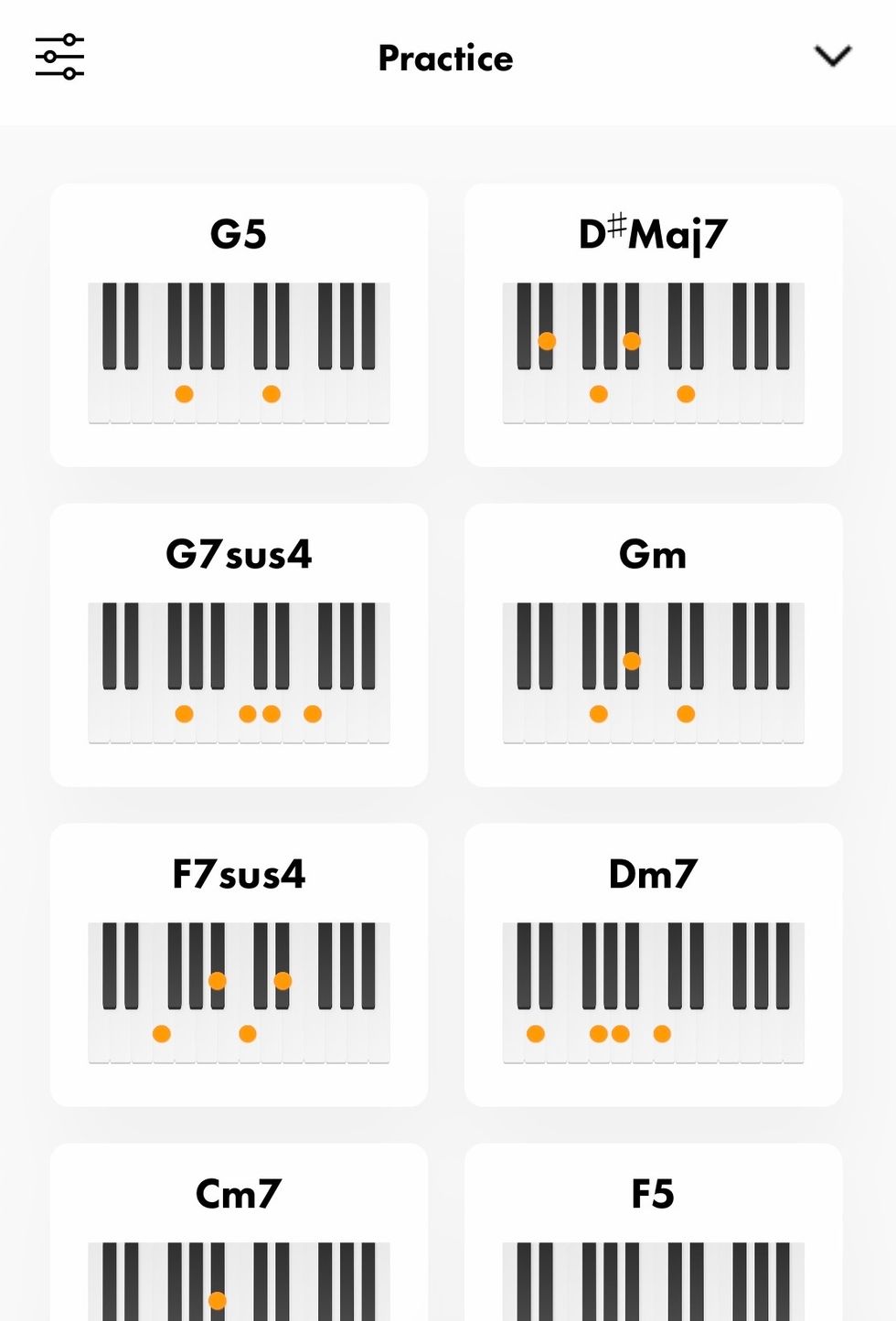 A screenshot from the Fender Songs app with chords