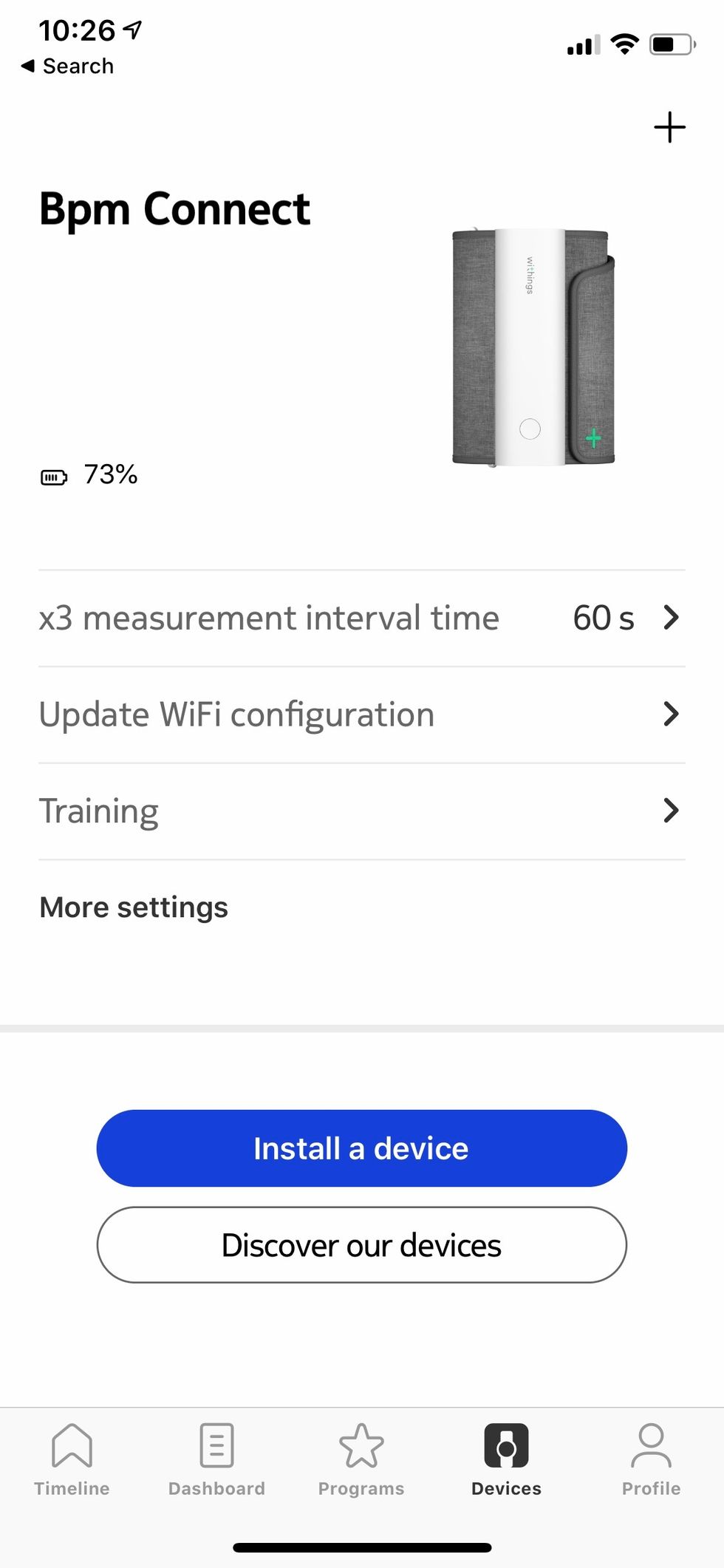 A screenshot from the Withings Health Mate app