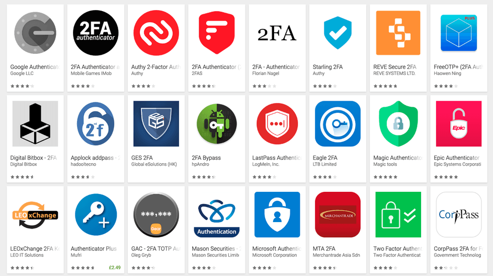 A screenshot of 2FA apps in the Google Play Store