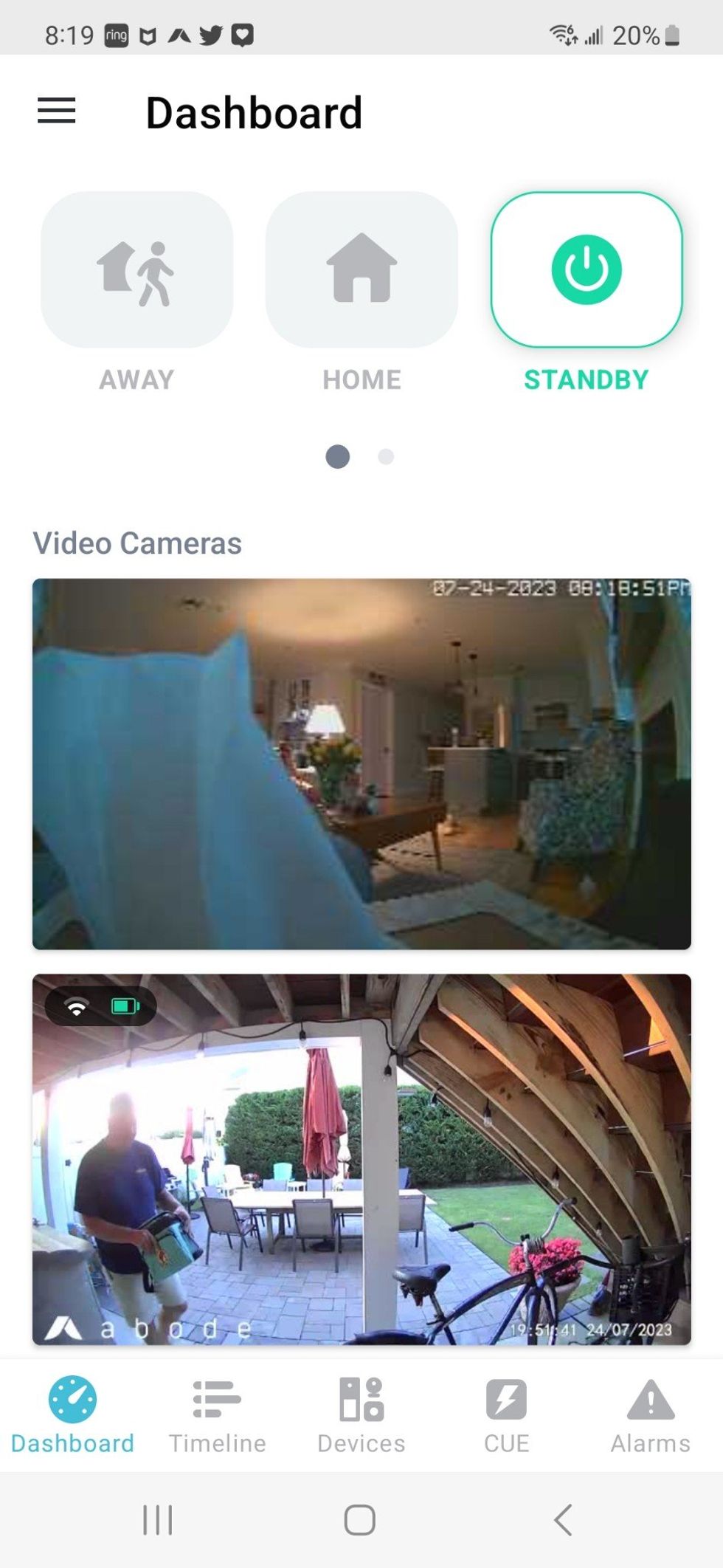 a screenshot of Abode app's dashboard