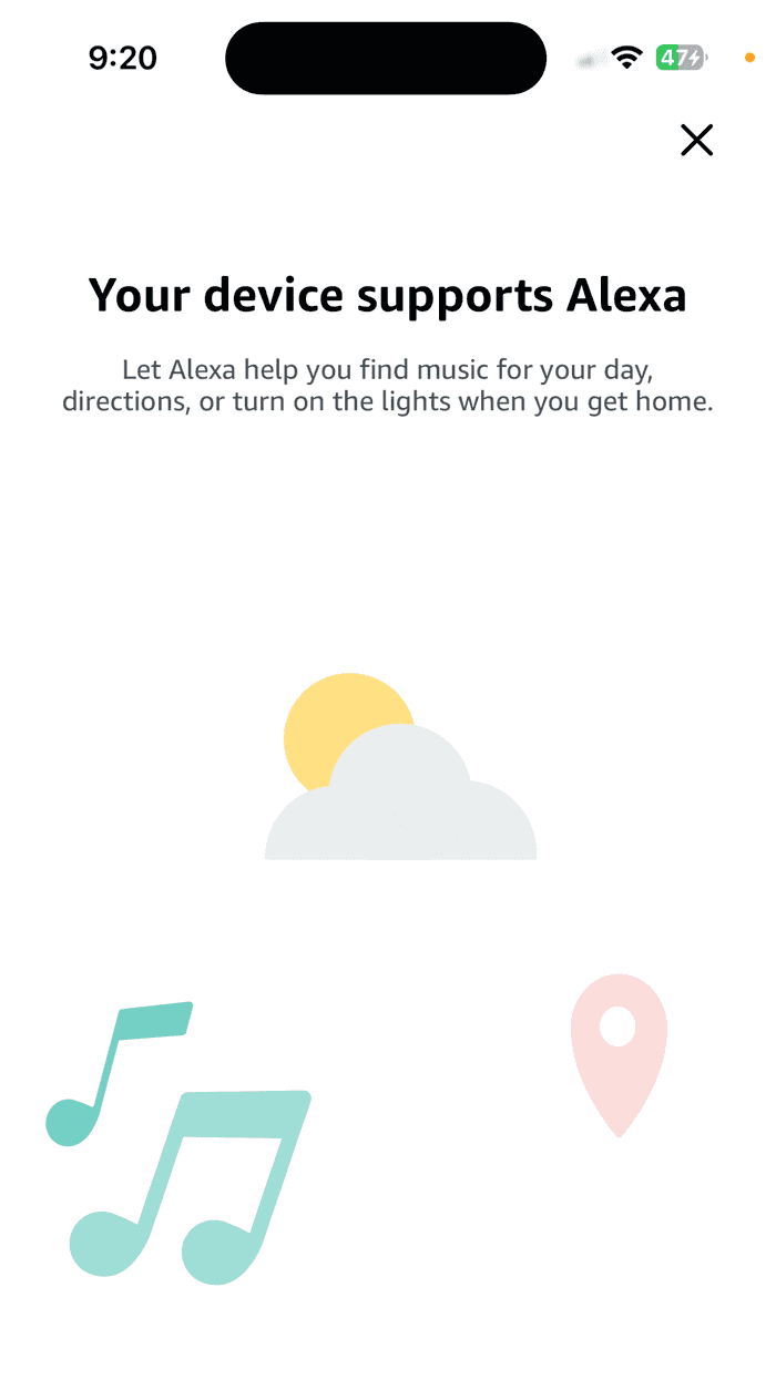 a screenshot of Alexa setup in app for Echo Buds