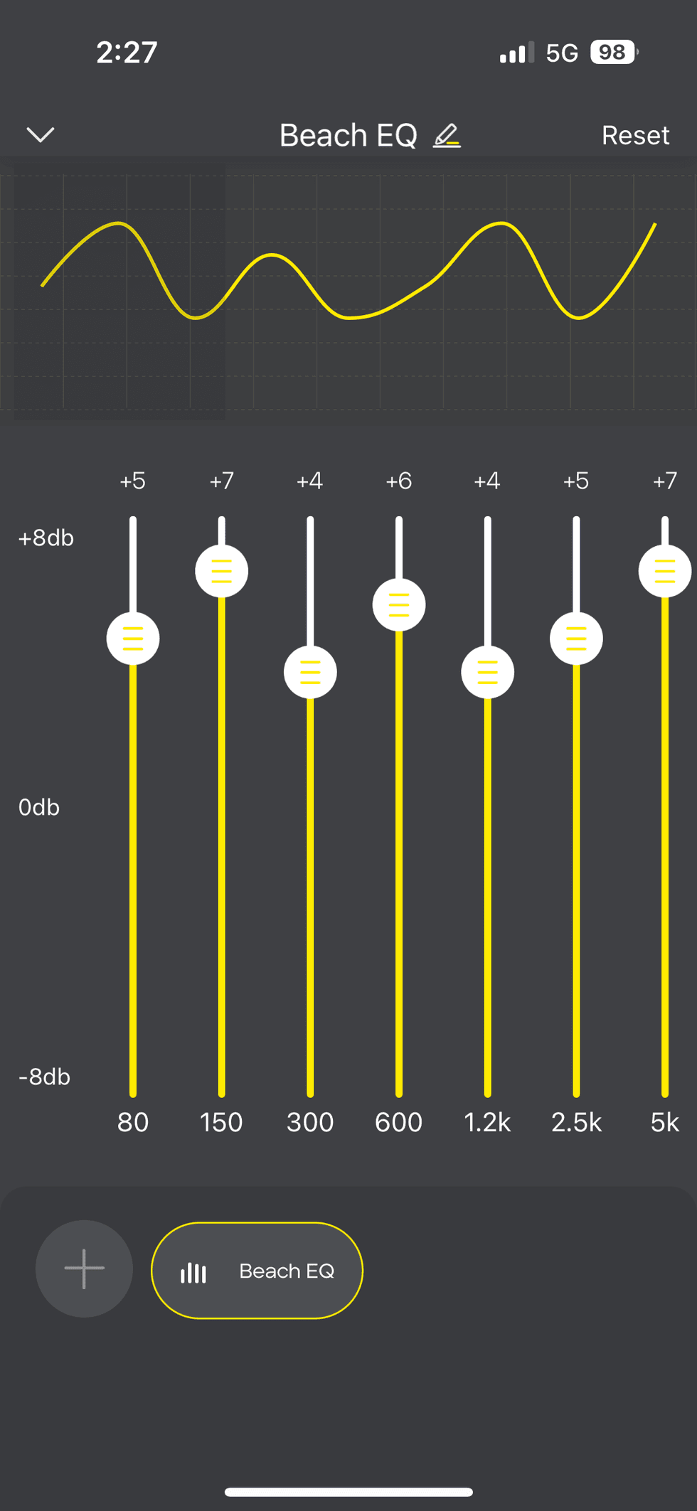 a screenshot of cusomtized EQ settings in Tribit app